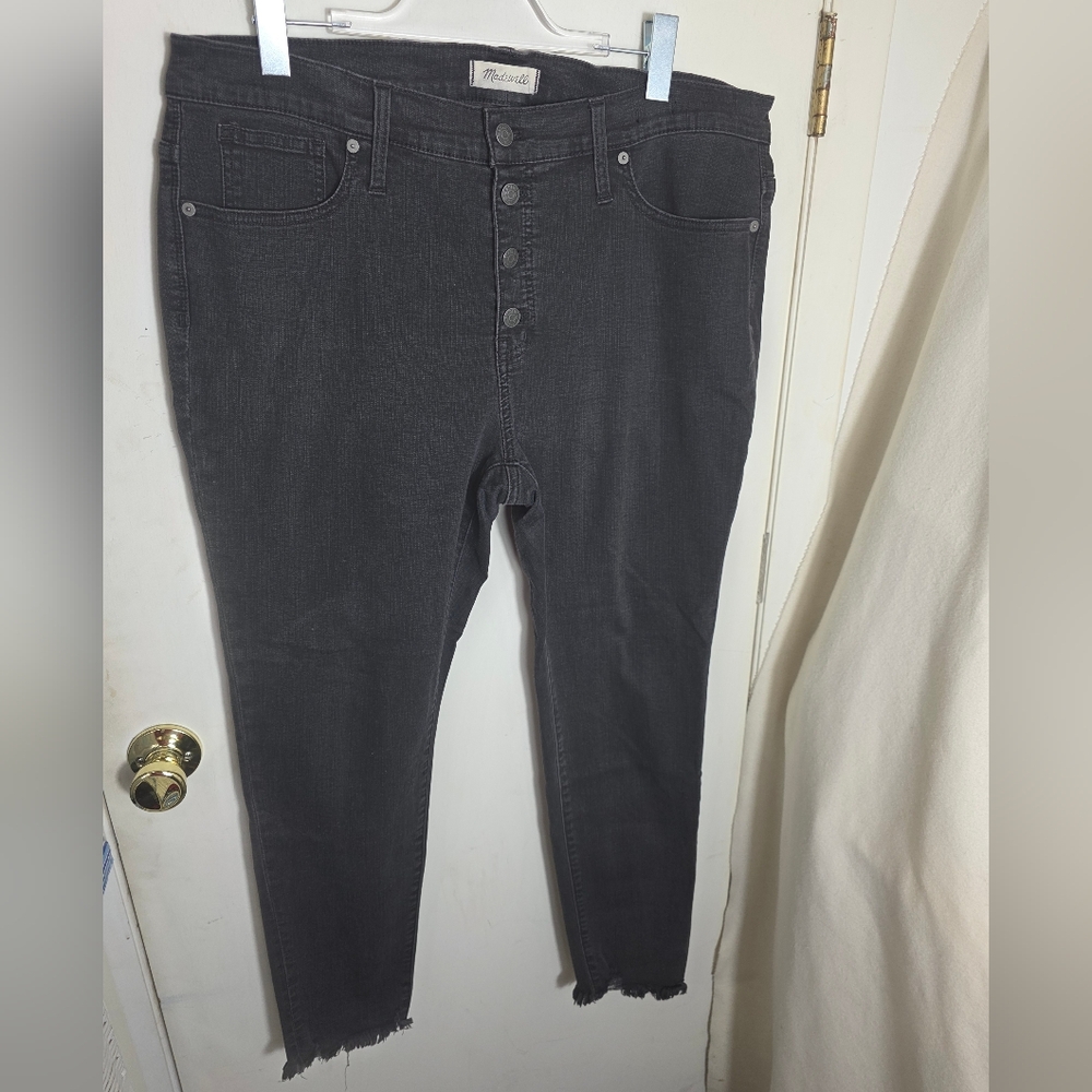 Madewell 9' Mid-Rise Skinny Women's Size 34 Black Charcoal Jeans Button Up